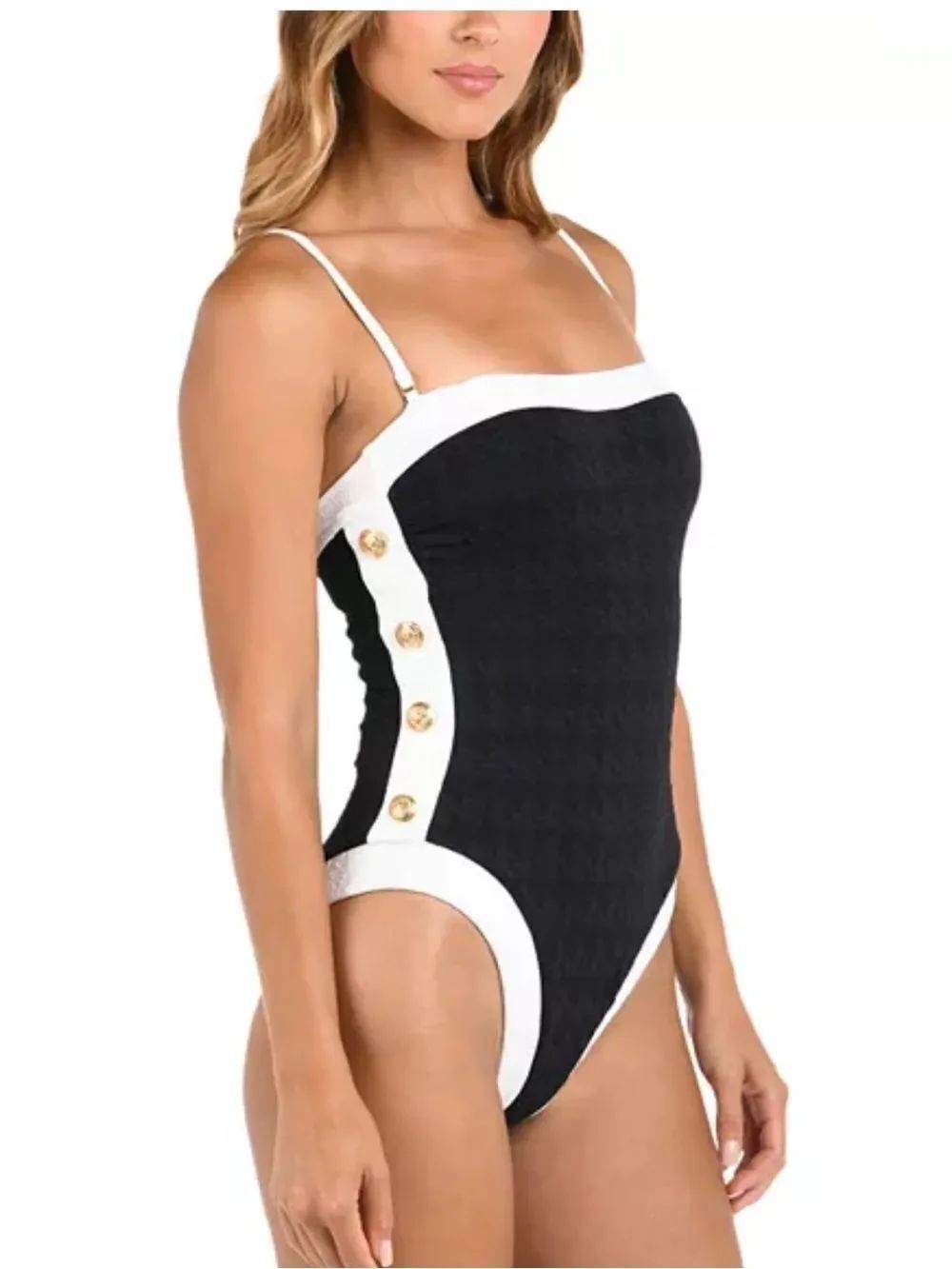 L'AGENCE Tory Colorblock Chic Bandeau One Piece Swimsuit in Black